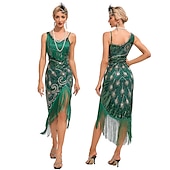 cheap Dresses-Retro Vintage Roaring 20s 1920s Flapper Dress Dress Masquerade The Great Gatsby Wedding Guest Sequins Tassel Fringe Women&#039;s Masquerade Wedding Wedding Guest Party / Evening Adults&#039; Dress Homecoming