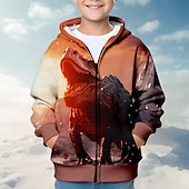 billiga Pojkens 3D-djur-Pojkar 3D Dinosaurie Huvtröja Kappa Ytterkläder Långärmad 3D-tryck Höst Vinter Mode Streetwear Häftig Polyester Barn 3-12 år Utomhus Ledigt Dagligen Normal