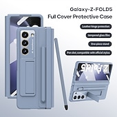 cheap Samsung Cases-Phone Case For Samsung Galaxy Z Fold 6 Z Fold 5 Z Fold 4 Back Cover with Stand Holder with Screen Protector with S Pen Solid Color PC PU Leather