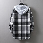 cheap Men&#039;s  Overshirts-Men&#039;s Shirt Casual Shirt Plaid Shirt Button Up Shirt Overshirt Plaid / Check Outdoor Daily Wear Yellow Blue Orange Green Long Sleeve Hooded Fall &amp; Winter Clothing Apparel Front Pocket