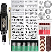 abordables fournitures de peinture, de dessin et d'art-Kit d'outils de gravure multifonction électrique filaire micro graveur stylo de gravure outil rotatif de bricolage pour bijoux verre bois métal céramique plastique (modèle américain)