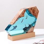 cheap Table Lamps-Shark Whale Ocean Art Ornament Gift Solid Wood Resin Night Light for Office Desktop Christmas Gift