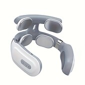 abordables Masajeador de cuerpo entero-Masajeador de cuello multifuncional con compresión caliente, amasador de pulso, tens ems inalámbrico inteligente en forma de U, masajeador cervical calentado por pulso, dolor de tejido profundo,
