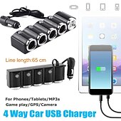 voordelige Bluetooth autokit/handsfree-multifunctionele 4-weg 12v-24v sigarettenaansteker-splitter multi-socket dubbele usb-stekkerlader
