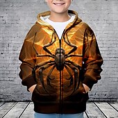 billiga Pojkens 3D-djur-Pojkar 3D SPIDER Huvtröja Kappa Ytterkläder Långärmad 3D-tryck Höst Vinter Mode Streetwear Häftig Polyester Barn 3-12 år Utomhus Ledigt Dagligen Normal