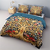 abordables Ensembles de housse de couette-Ensemble de housse de couette à motif d&#039;arbre de vie médiéval, ensemble de literie en coton de luxe doux 3 pièces, décoration de maison, cadeau, housse de couette king queen