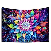 abordables Tapices de luz negra-Tapiz de luz negra que brilla en la oscuridad, con efecto reactivo a los rayos ultravioleta, para fiestas, neón, mandala, bohemio, psicodélico, tapiz colgante, arte mural para pared para sala de
