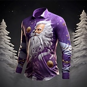 abordables Tenue de Père Noël-père Noël Décontractées Homme Chemise Usage quotidien Sortie Automne hiver Col rabattu manche longue Jaune, bleu marine, Bleu Roi S, M, L Tissu extensible dans les 4 sens Chemise Noël
