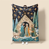 abordables Mantas de cama-Natividad bautismo natividad de Jesús vintage manta súper suave, novedad mantas de franela cálidas impresas regalos para todas las estaciones decoración del hogar manta grande