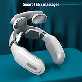 abordables Masajeador de cuerpo entero-Masajeador de cuello multifuncional con compresión caliente, amasador de pulso, tens ems inalámbrico inteligente en forma de U, masajeador cervical calentado por pulso, dolor de tejido profundo,