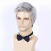 billiga Herrperuker-korta peruker för män 6 tum korta mörkbruna peruker syntetiska raka lager peruker för dagliga cosplay-kostymer