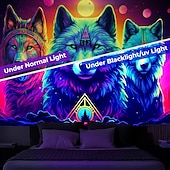billige Blacklight -billedvev-blacklight billedvev uv reaktiv glød i mørket glød party neon trippy tåkete ulver dyr hengende billedvev veggkunst veggmaleri for stue soverom