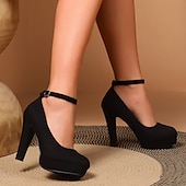 cheap Platform Heels-Women&#039;s Black Platform High Heel Pumps with Ankle Strap - Elegant Design for Parties, Weddings, and Formal Events