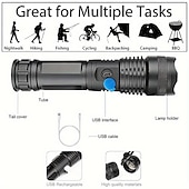 abordables Linternas-Linterna led xhp100 de alta potencia, recargable, 4 núcleos, zoom, usb, para acampar al aire libre/uso de emergencia, 1 ud.