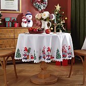 baratos Decoração de Natal-Toalha de mesa redonda à prova d&#039;água e resistente a óleo, cobertura de mesa com decoração de inverno para jantar patry