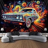 cheap Blacklight Tapestries-Blacklight Tapestry UV Reactive Glow in the Dark Vintage Car Trippy Misty Nature Landscape Hanging Tapestry Wall Art Mural for Living Room Bedroom