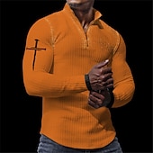 cheap Vacation-Men&#039;s Waffle Polo Shirts Golf Polos Shirts Long Sleeve Polo Shirts Turndown Zip Vintage Casual Daily 3D Print Fall &amp; Winter Black White Orange