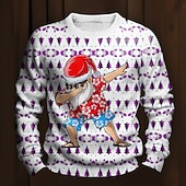 preiswerte Hässliche Pullover-hässlicher Weihnachtspullover Herrenpullover mit Weihnachtsmann-Print Strickpullover Strickmode Silvesterpullover Outdoor Alltag Urlaub Langarm Rundhalsausschnitt Seeblau Weinblau Herbst Winter S M L