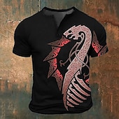 preiswerte Geist&amp;amp;Totenkopf-Herren Grafik Wikinger T Shirt Henley Hemd Kurzarm 3D-Druck Mode Klassisch Retro Vintage Sport im Freien Ferien Ausgehen Frühling &amp; Sommer Blau Rote Purpur Grün Henley Henley T-Shirt