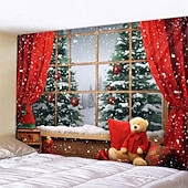 billiga jul gobeläng hängande-juldekorationer julgran hängande gobeläng väggkonst xmas stor gobeläng väggmålning dekor fotografi bakgrund filt gardin hem sovrum vardagsrum björn fönster vy