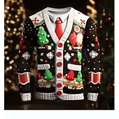 Christmas Men's Ugly Merry Christmas Christmas Pattern T Shirt Funny T Shirts Long Sleeve T shirt 3D Print Crew Neck Shirt Daily Outdoor Casual Party Casual Holiday Black Spring &  Fall Clothing3