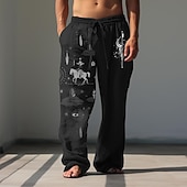 economico Pantaloni casual stampati da uomo-Per uomo Cowboy Pantaloni casual Pantaloni Pantaloni Larghi Misura del girovita medio Vintage All'aperto Abbigliamento casual alla moda Abbigliamento quotidiano Autunno &amp; Inverno Nero Bianco Verde