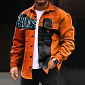 Men's Letter Portrait Shirt Shirt Jacket Overshirt Long Sleeve Vintage Abstract Outdoor Street Casual Daily Fall & Winter Turndown Buttons Pocket Print Orange3