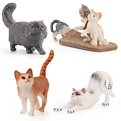 cheap Building Toys-PVC Solid Simulation Pet Cat Model Black And White Cat Stretched Lazily Cat Playing With Cat Tabletop Decoration Small Ornaments