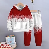 abordables Vision 3D et Géométrie du Garçon-Garçon 3D Motif de flocon de neige Coffrets de Noël Ensemble sweat à capuche et pantalon de survêtement manche longue 3D effet Automne Hiver Actif Mode Frais Enfants 3-12 ans Capuche Extérieur