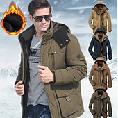 billiga Herrjackor och -rockar-herr vinter fleecejacka militära taktiska jackor tjocka varma jackor avtagbar luva vindjacka sport trenchcoats topp parka plus size fleecefoder flerfickor fritids ytterkläder brun