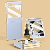 cheap Samsung Cases-Phone Case for Samsung Galaxy Z Flip 6 Z Flip 5 Case Plain Leather With Tempered Glass Hinge All-inclusive Folding Shockproof Hard Cover Accessories