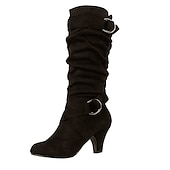 olcso Slouch Boots-Női Csizmák Slouchy Boots Szabadtéri Napi Tömör szín Középborjú csizma Csat Tűsarok Kerek orrú Alkalmi Bőrutánzat Cipzár Világosbarna Fekete Barna
