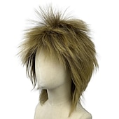 abordables Pelucas de carnaval-Peluca rubia rizada tipo mullet peluca rubia marrón con raíces oscuras peluca rockera de los años 70 y 80 peluca de capas bicolor pelucas de disfraz para mujeres y hombres (peluca rubia puntiaguda)