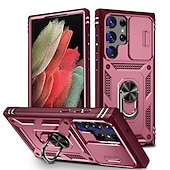 baratos Capa Samsung-Capinha para Samsung Galaxy S23 S22 Plus Ultra S21 Ultra A14 A54 A52 S25 Ultra Capa Traseira com Suporte Anel Protetor de Lente de Câmera PC
