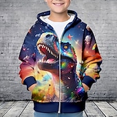 billiga Pojkens 3D-djur-Pojkar 3D Dinosaurie Huvtröja Kappa Ytterkläder Långärmad 3D-tryck Höst Vinter Mode Streetwear Häftig Polyester Barn 3-12 år Blixtlås Huva Utomhus Ledigt Dagligen Normal