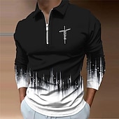 olcso Férfi Vintage póló-Férfi Hit Cipzáras pólóingek Golfing Hosszú ujj Pólóingek Galléros ingek Alkalmi Nyaralási viselet Party ruhák 3D nyomtatás Quarter Zip Polo Ősz &amp; tél Fekete Bor