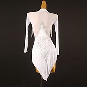 preiswerte Kleidung für lateinamerikanische Tänze-Tanz Salsa Latein Tanzkleid Strass Quaste Damen Performance Training Langarm High Spandex Tüll