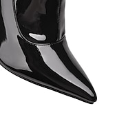 abordables Bottes à la mode-Femme Bottes Cadeaux de Saint-Valentin Bottes sexy Bottes à talons Saint Valentin du quotidien Couleur unie Bottes genou Talon Aiguille Bout pointu Sexy Décontractées Cuir Verni Fermeture Noir
