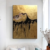 voordelige Schilderijen van mensen-groot met de hand geschilderd zwart en goud schilderij acrylfolie schilderij op canvas muurkunst abstracte kunst abstract schilderij gouden firgure schilderij zwart schilderij huisdecoratie decor