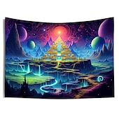 preiswerte Blacklight -Wandteppiche-Schwarzlicht-Wandteppich, UV-reaktiv, leuchtet im Dunkeln, Glow Party, Neon, trippige, neblige Pyramide, Ägypten, Wandteppich, Wandbild für Wohnzimmer, Schlafzimmer