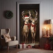 abordables Cubiertas para puertas navideñas-Adornos navideños para puertas, renos, cubiertas para puertas, tapiz para puertas, decoración de cortinas para puertas, telón de fondo navideño, pancarta para puerta de entrada, suministros de