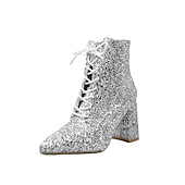 abordables Fiesta Nocturna-Mujer Botas Zapatos brillantes y brillantes Botas Metálicas Tallas Grandes Fiesta Exterior Trabajo Botines Botines Invierno Pedrería Tacón Cuadrado Dedo redondo Moda Sensual Cuero Sintético Cordones