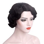 economico Parrucche storiche-Parrucca nera corta anni &#039;20 per donne parrucca a onde di dita Gatsby delle ruggenti anni &#039;20 parrucche vintage sintetiche per donne cosplay costume vestiti eleganti parrucca flapper anni &#039;20