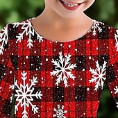 preiswerte 3D Shining Vision Kleid-Mädchen' 3D Plaid Schneeflocke Kleid Langarm 3D-Druck Herbst Winter Urlaub Sport &amp; Natur Täglich Kuschelig Brautkleider schlicht Schön kinderkleidung 3-12 Jahre Casual kleid A Linie Kleid Übers Knie