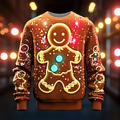 billiga Gingerbread Man Outfit-Herr Grafisk Julmönster Tomtens hjälpare Tröjor Tröja Pullover-tröja Långärmad Tröja Rund hals Mode Dagligen Ledigt 3D-tryck Semester Helgdag Utekväll Mönster Vår &amp; Höst