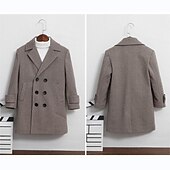 billiga Pojkars trenchcoats-Barn Unisex Yllerock Ytterkläder Ensfärgat Långärmad Ficka Knappar Täcka Skola Mode Dagligen Kaki Grå Vår Höst 7-13 år