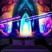 billige Blacklight -billedvev-blacklight gobelin uv reaktiv glød i mørket glød party neon trippy misty fantasy palace hengende billedvev veggkunst veggmaleri for stue soverom