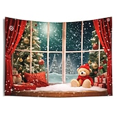billiga jul gobeläng hängande-juldekorationer julgran hängande gobeläng väggkonst xmas stor gobeläng väggmålning dekor fotografi bakgrund filt gardin hem sovrum vardagsrum björn fönster vy