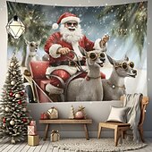 billige hengende juleteppe-juledekorasjoner nisse slede hengende billedvev veggkunst jul stor billedvev veggmaleri dekor fotografi bakteppe teppe gardin hjem soverom stue dekorasjon