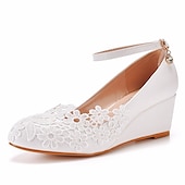 cheap Casual-Women&#039;s White Lace Wedge Wedding Shoes – Elegant Floral Embroidery with Ankle Strap for Brides and Special Occasions
